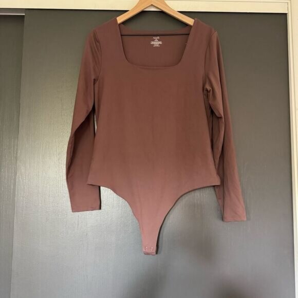 Nuuds Square Neck Long Sleeve Bodysuit Brown sz XL - Picture 2 of 4